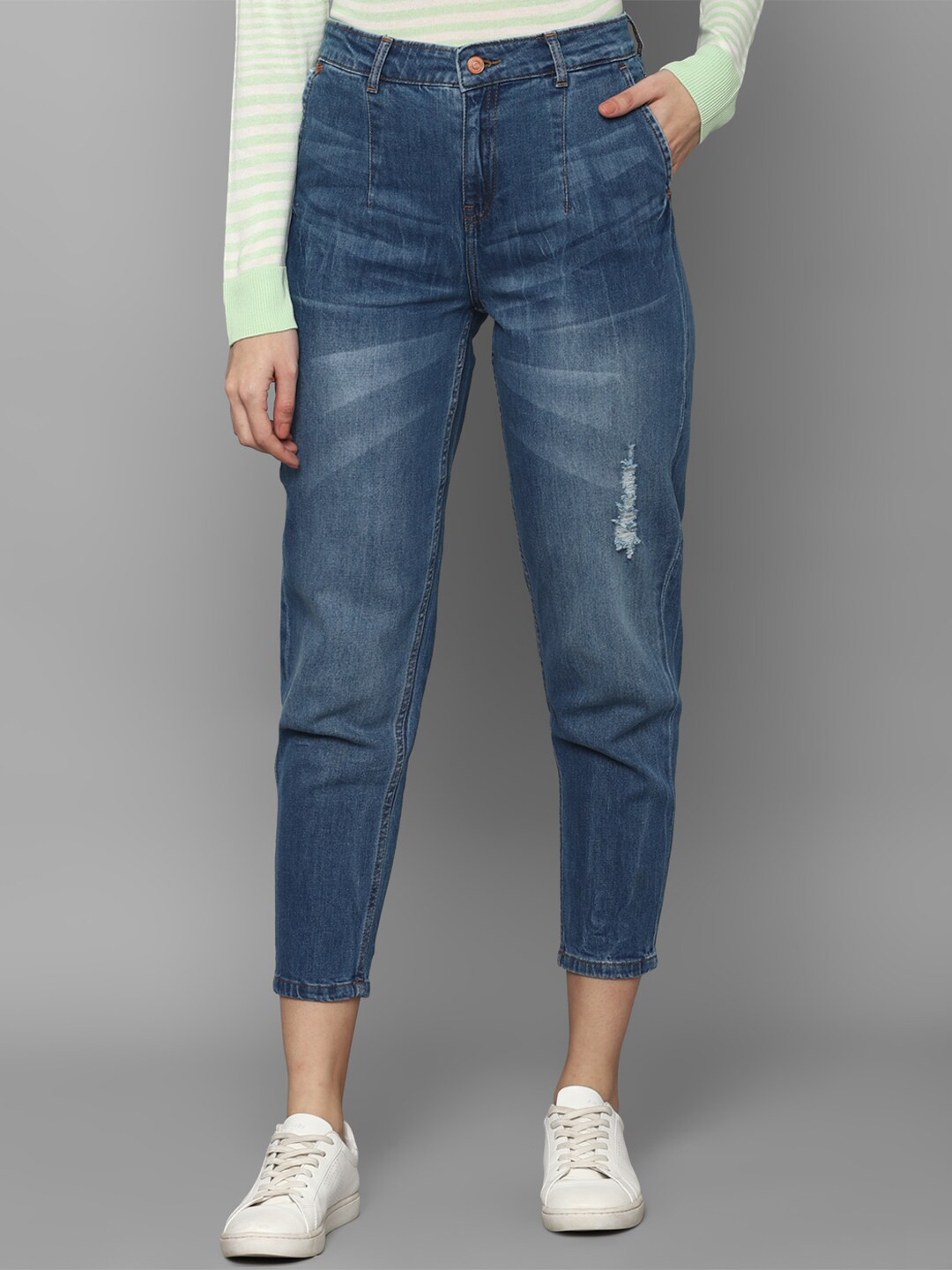 Allen Solly Woman Women Blue Low Distress Light Fade Jeans