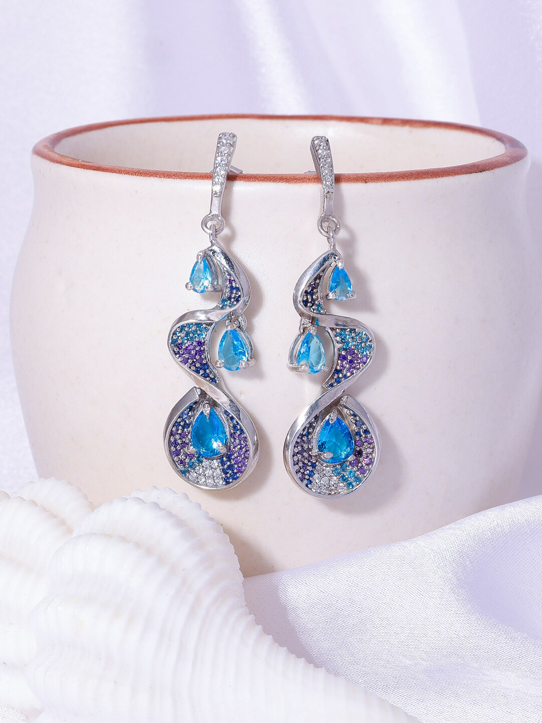 GIVA Silver-Toned Contemporary Drop Earrings