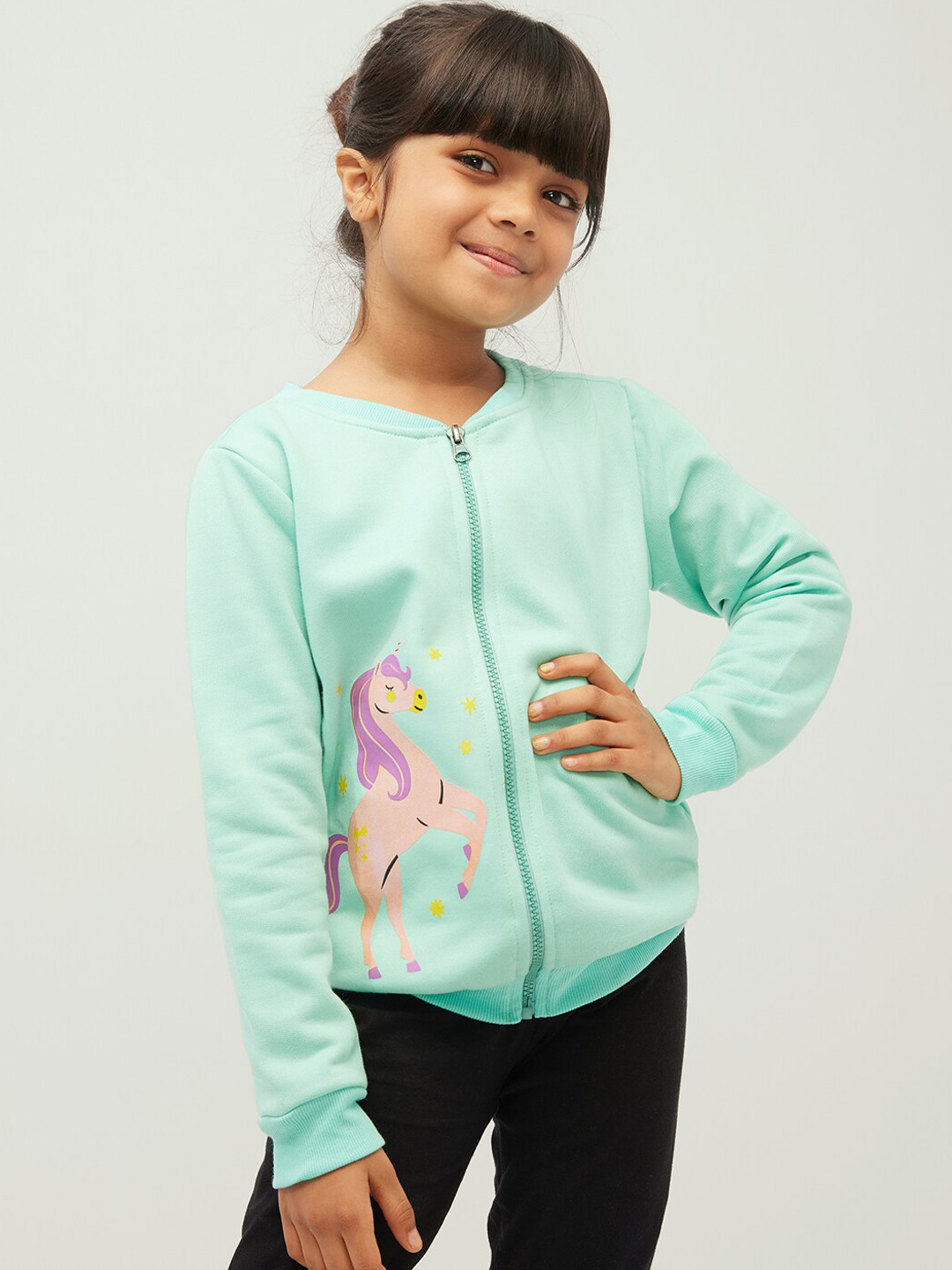 frangipani Girls Blue Purple Fleece Crop Bomber Jacket