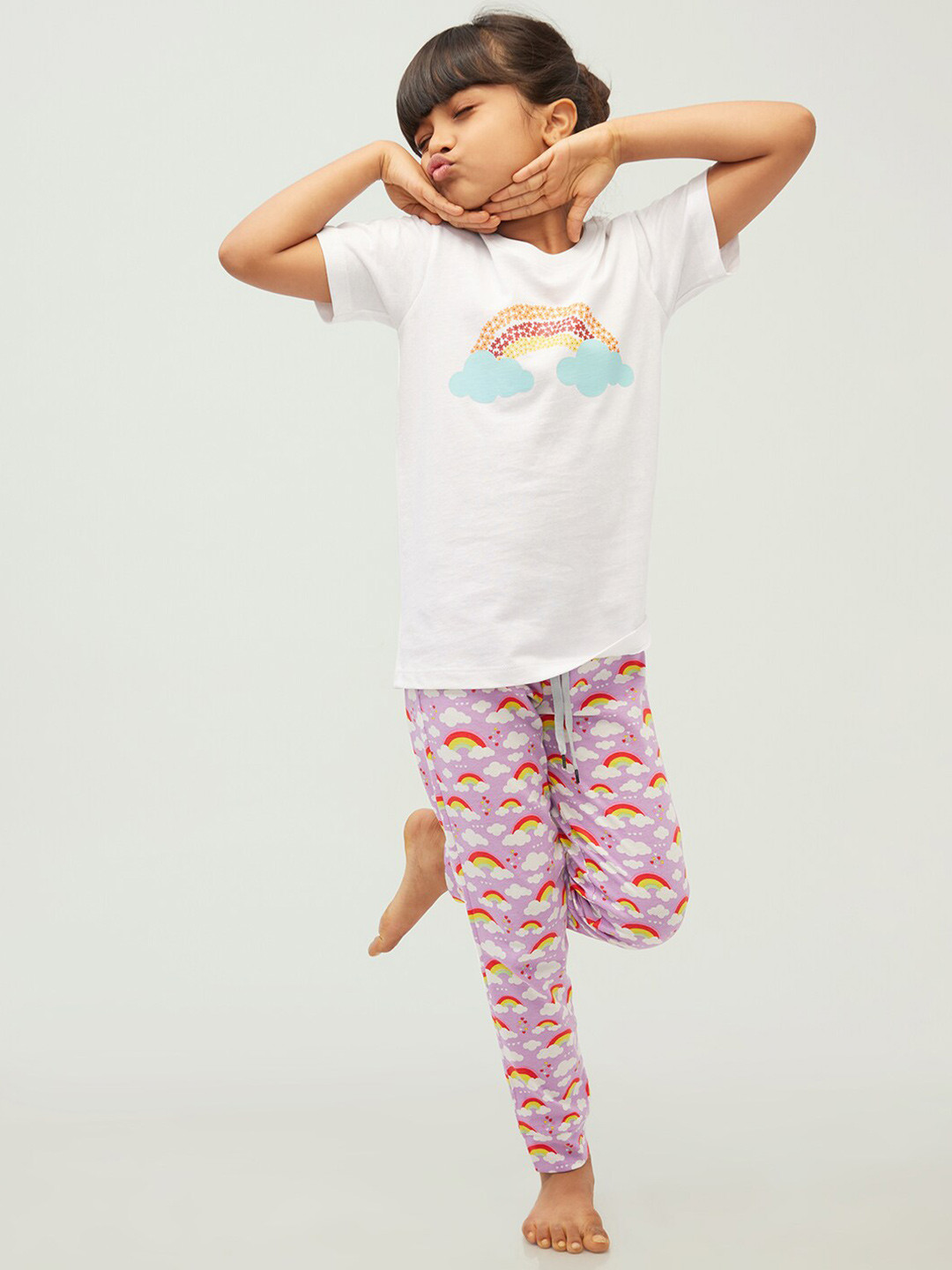 frangipani Girls White & Pink Printed Top with Pyjamas