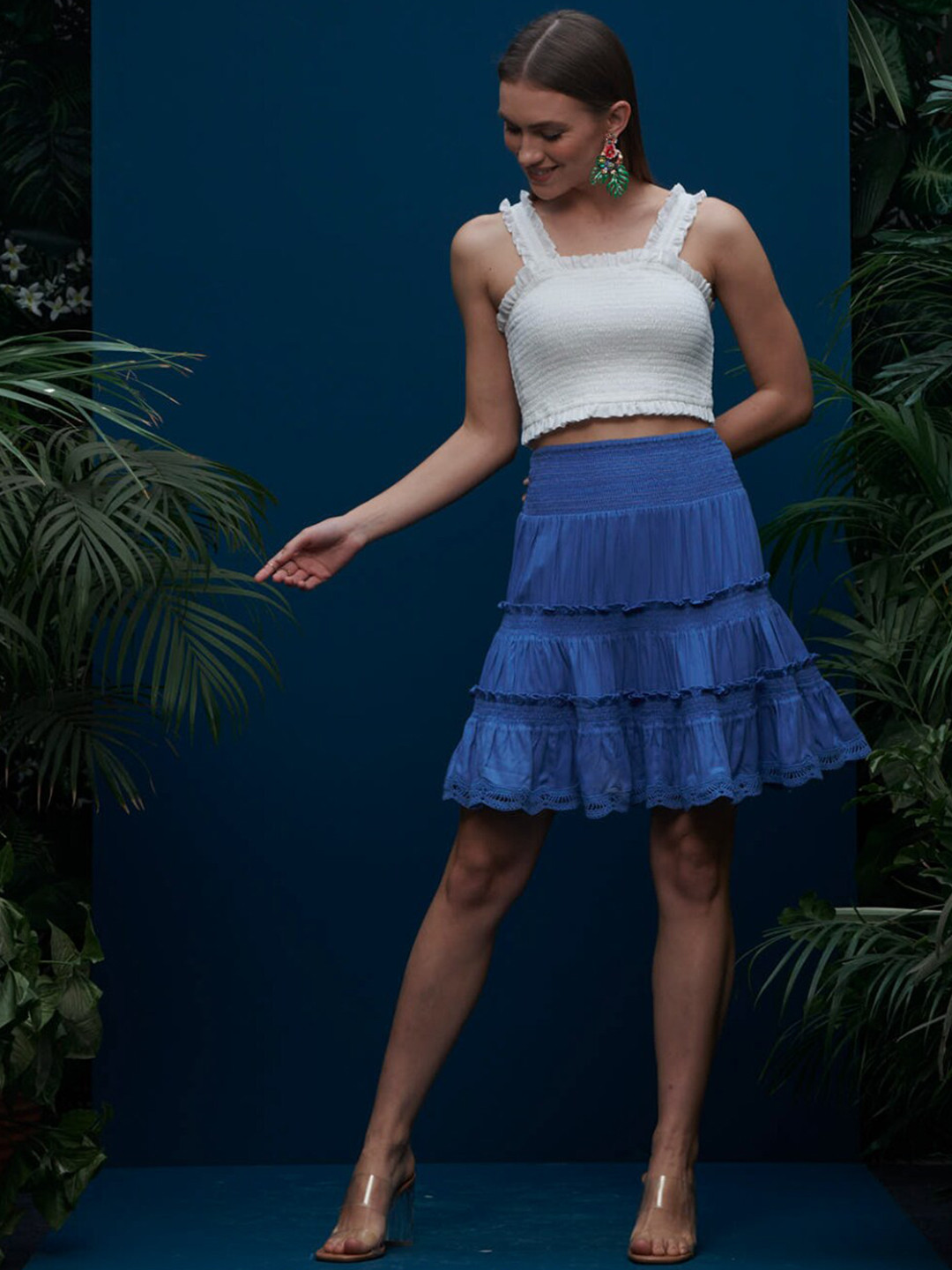 Style Island Blue Smocked Boho Skirt