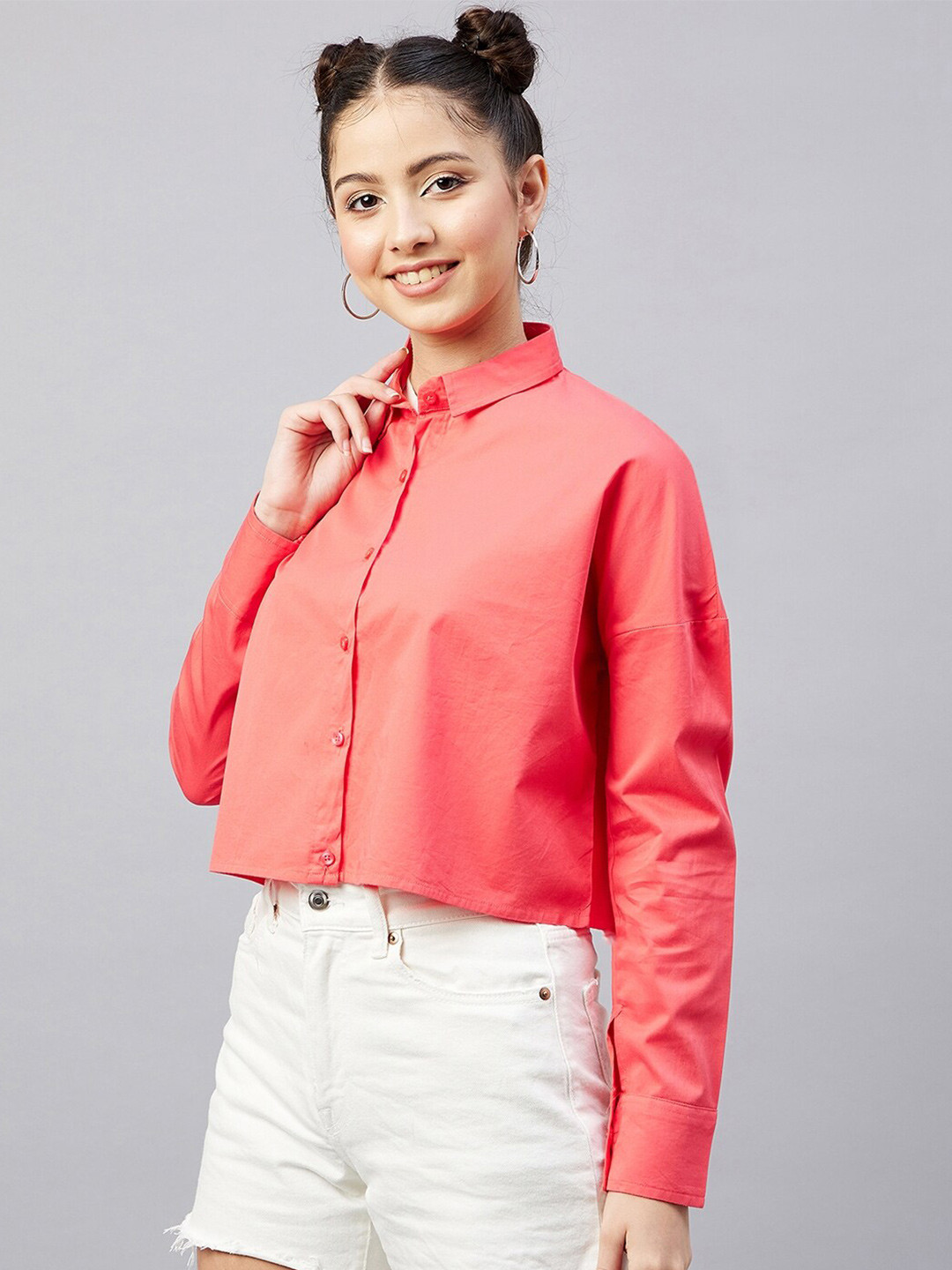 CHIMPAAANZEE Women Pink Oversized Casual Shirt