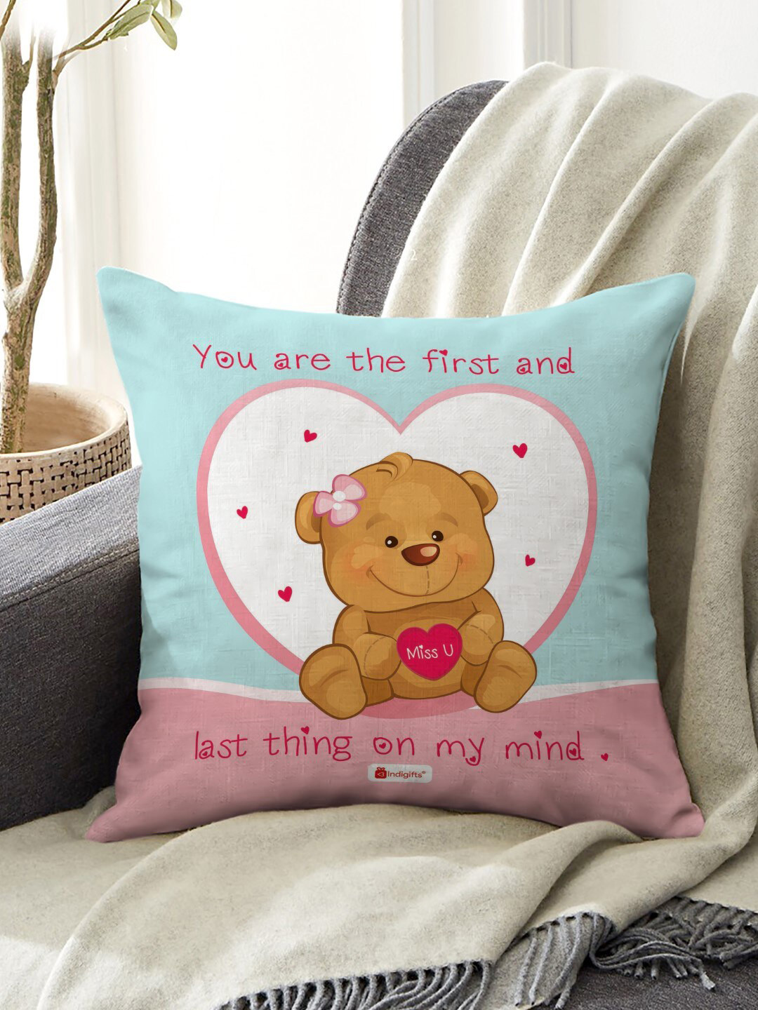Indigifts Multicolor Teddy Printed Cushion with Filler