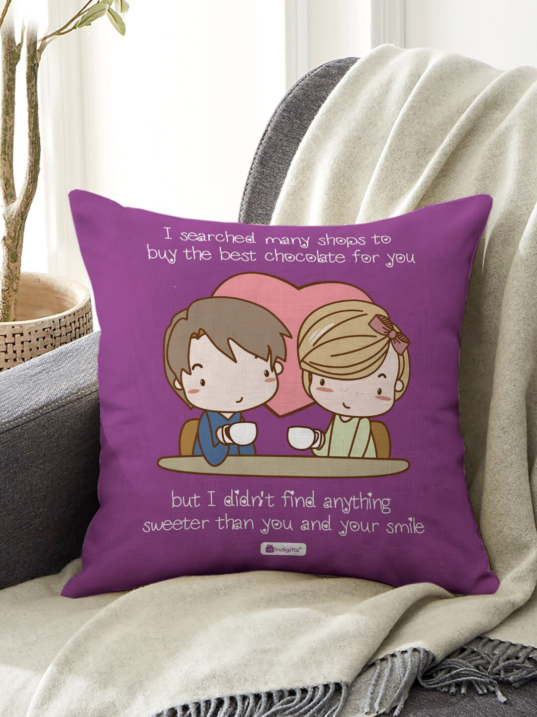 Indigifts Purple Printed Girlfriend and Boyfriend Cushions
