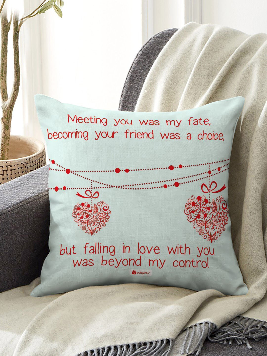 Indigifts Blue & Red Printed Cushion Cover with Filler 12x12