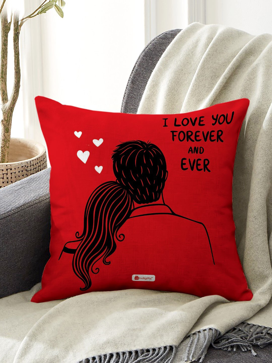 Indigifts Red Valentine Day Gift Printed Pre-Filled Cushion