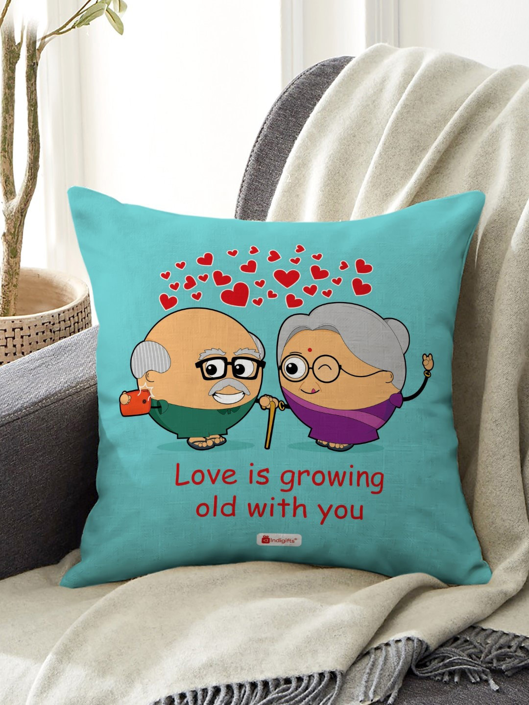 Indigifts Blue Love Quote Printed Cushion
