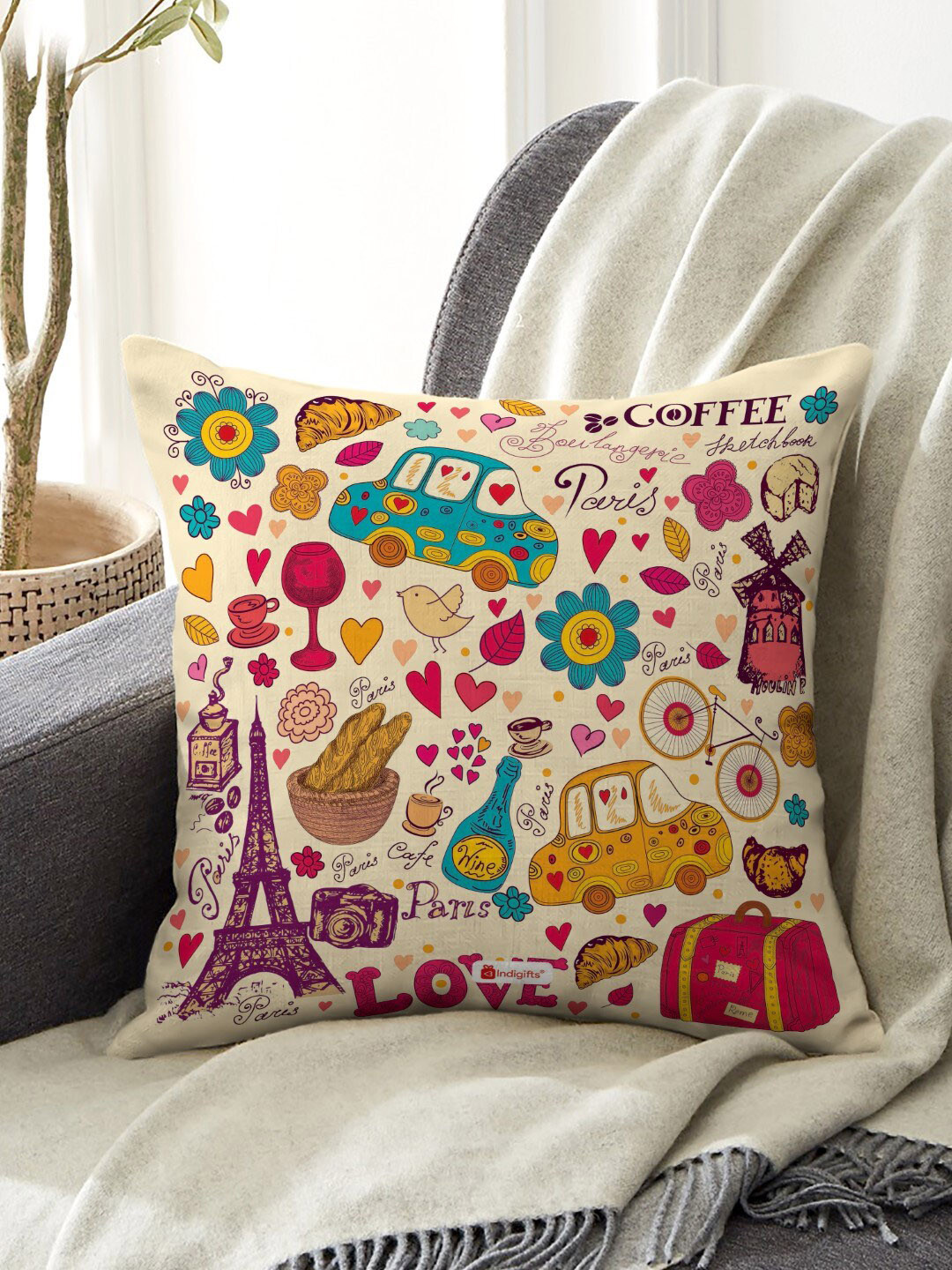 Indigifts Multicolor Abstract Printed Cushion With Filler