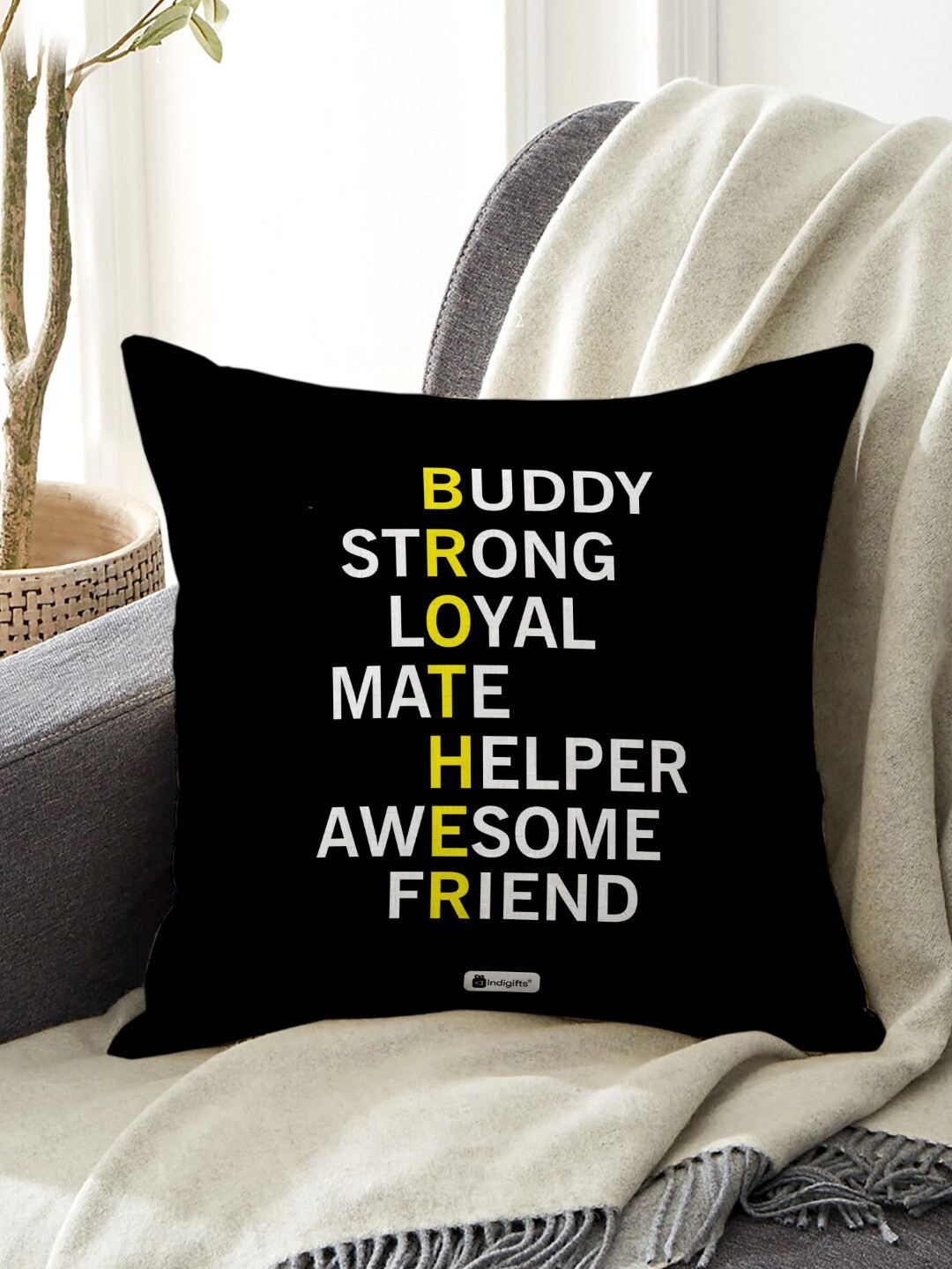 Indigifts Black Typography Printed Cushion Cover With Filler