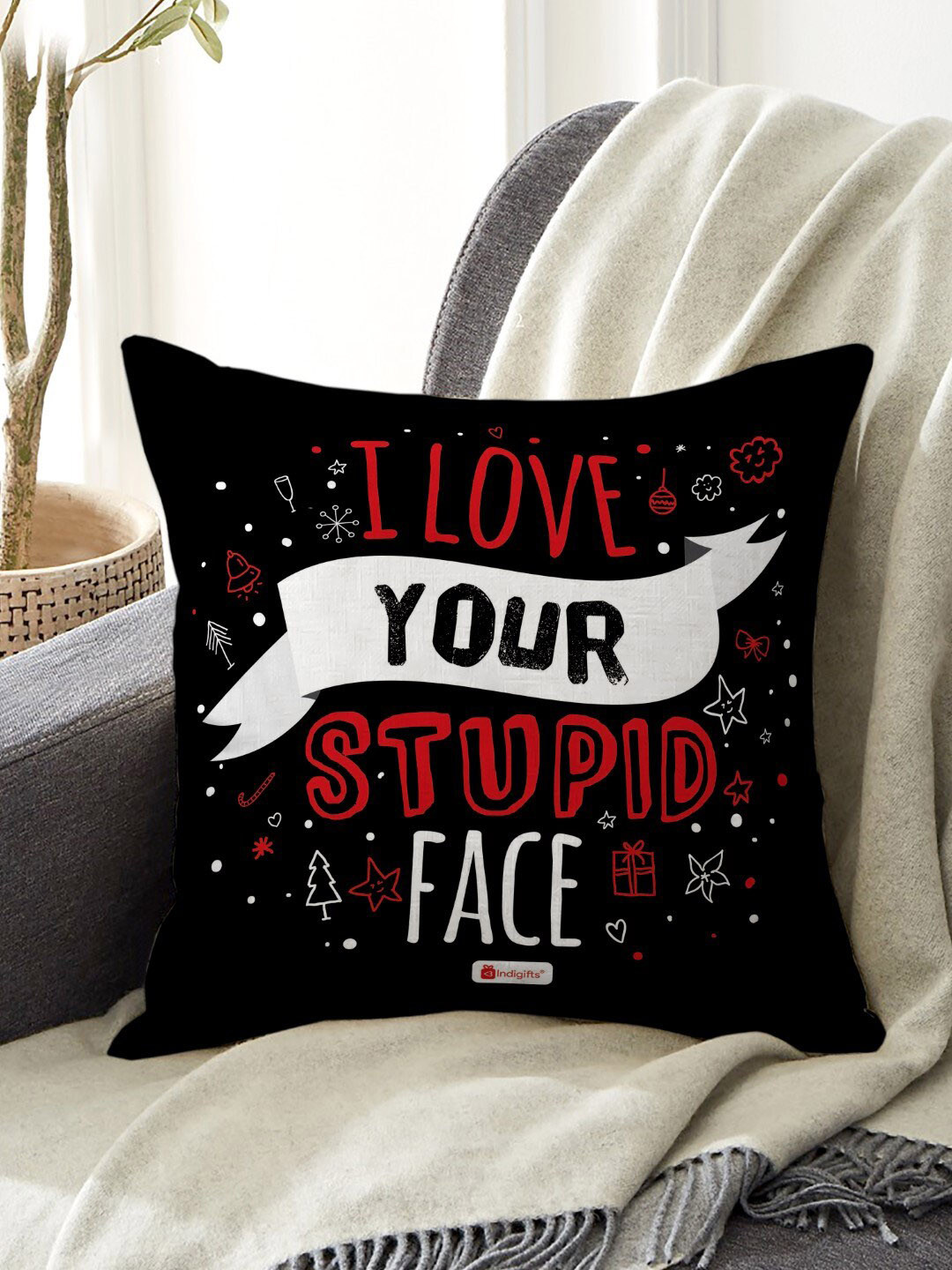 Indigifts Black Valentine Day Gift Printed Pre Filled Cushion