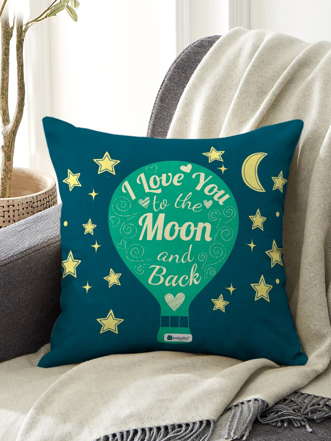 Indigifts Blue Digital Graphic Print Square Cushion Cover