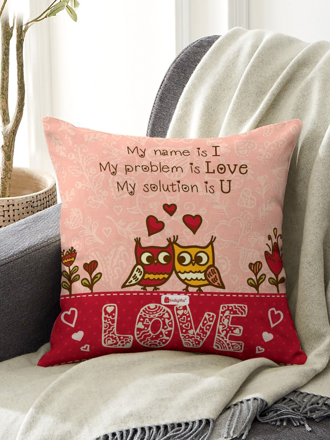 Indigifts Pink Printed Cushion Cover With Filler