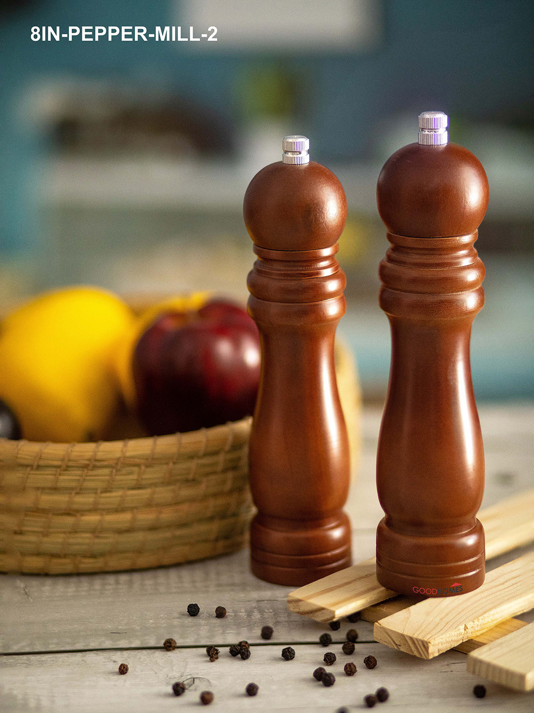 GOODHOMES Set of 2 Brown Dishwasher And Microwave Safe Wooden Salt and Pepper Grinder set