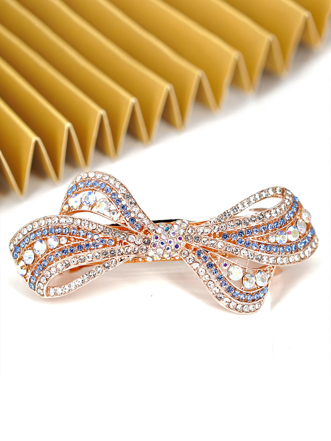 Yellow Chimes Women Blue Beaded Bow French Barrette