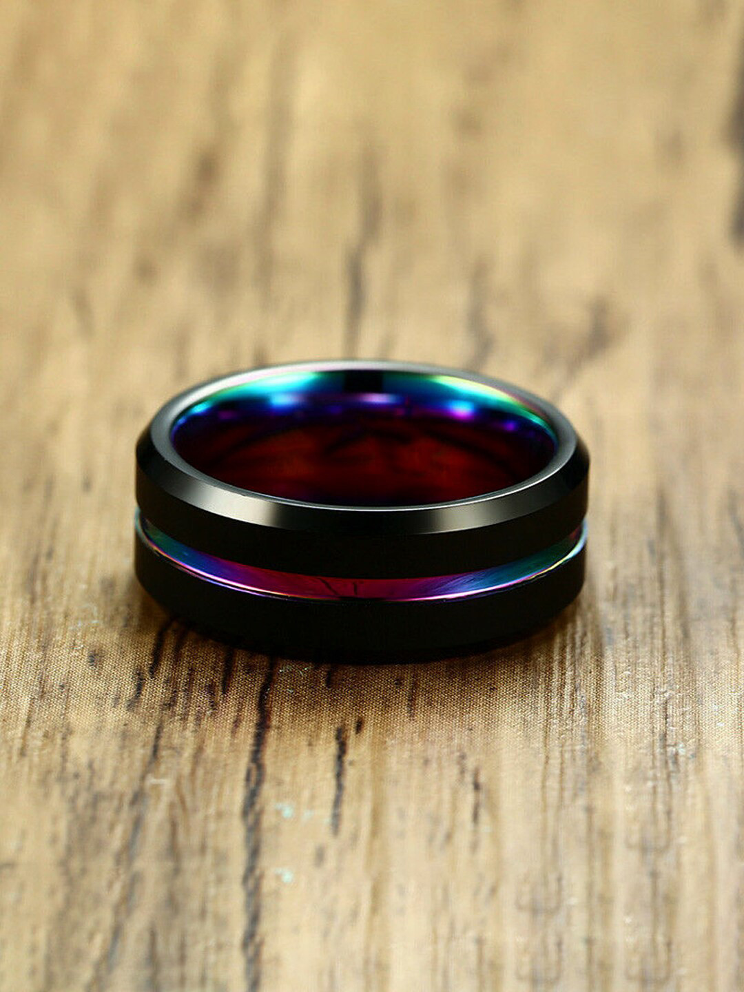 Yellow Chimes Men Black Platinum Plated Titanium Steel Ring