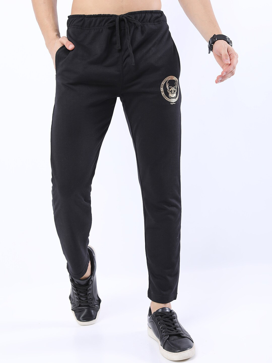 HIGHLANDER Men Black Brand Logo Printed Trackpant