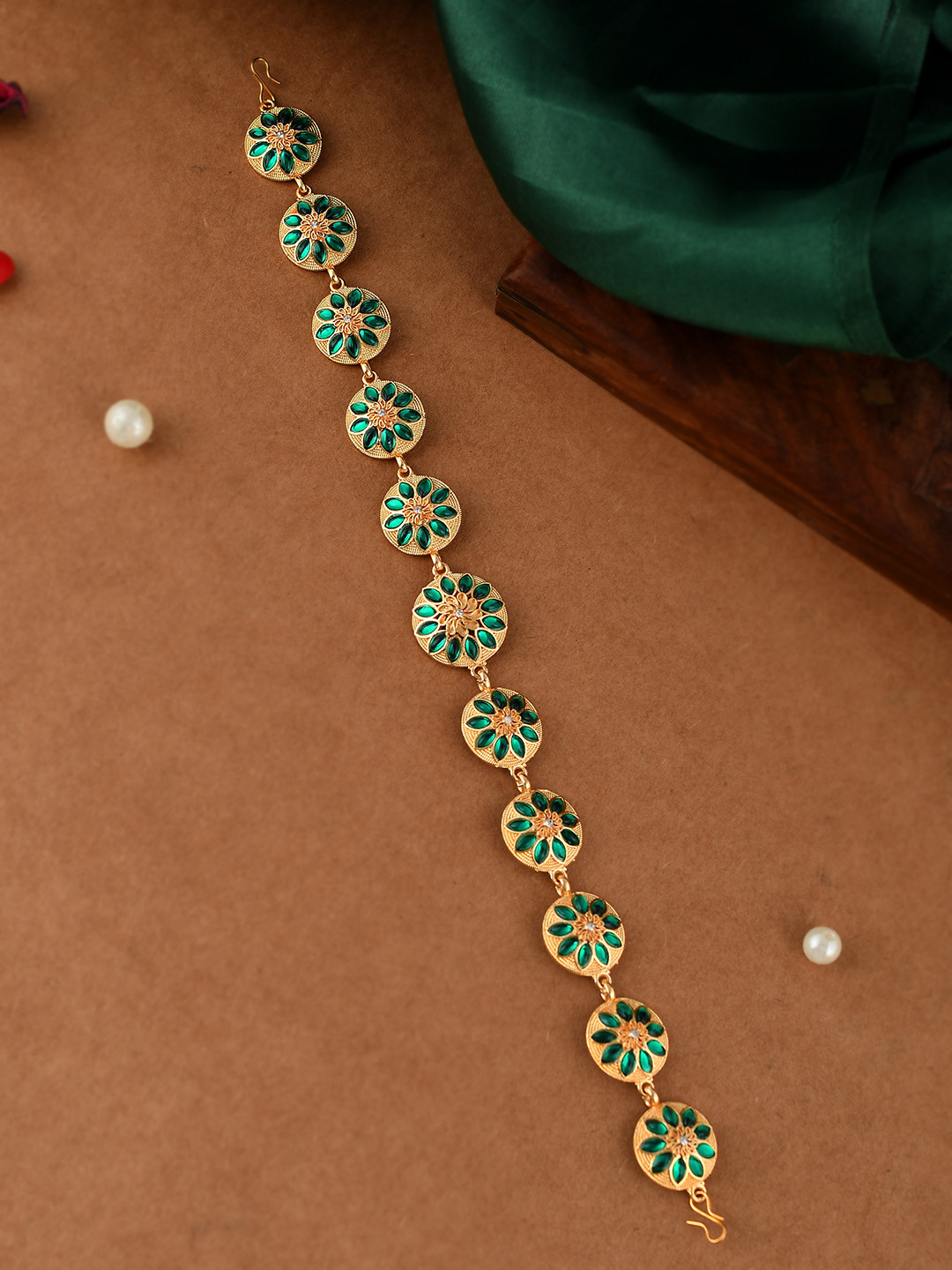 Silvermerc Designs Gold-Plated Ethnic Matha Patti Traditional Enamelled Head Chain