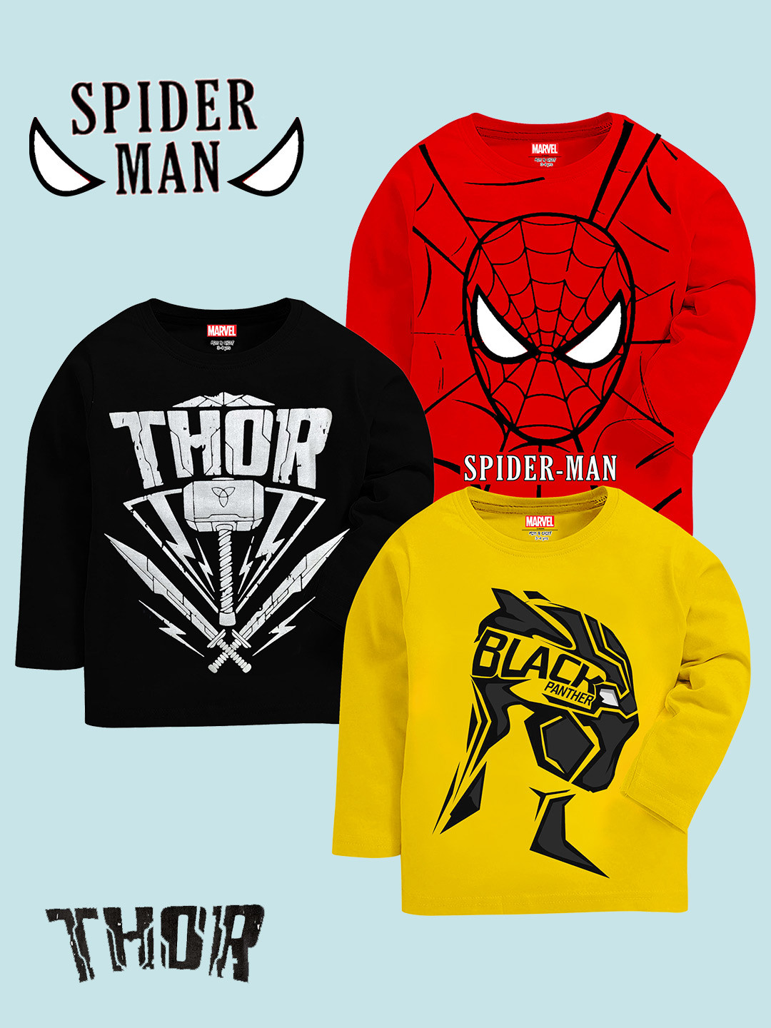 KUCHIPOO Boys Pack of 3 Spider-Man Printed T-shirt
