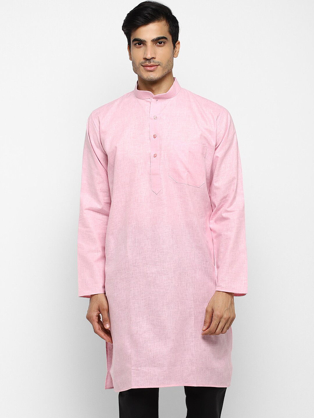 ROYAL KURTA Men Pink Summer Sheers Khadi Cotton Kurta