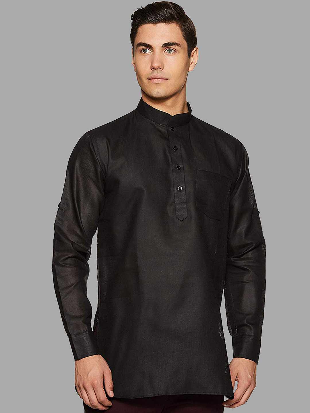 ROYAL KURTA Men Black Solid Patchwork Summer Sheers Kurta