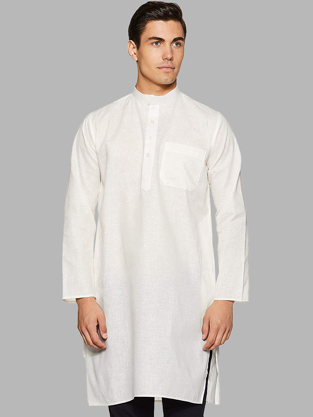ROYAL KURTA Men Cream-Colored Solid Cotton Kurta