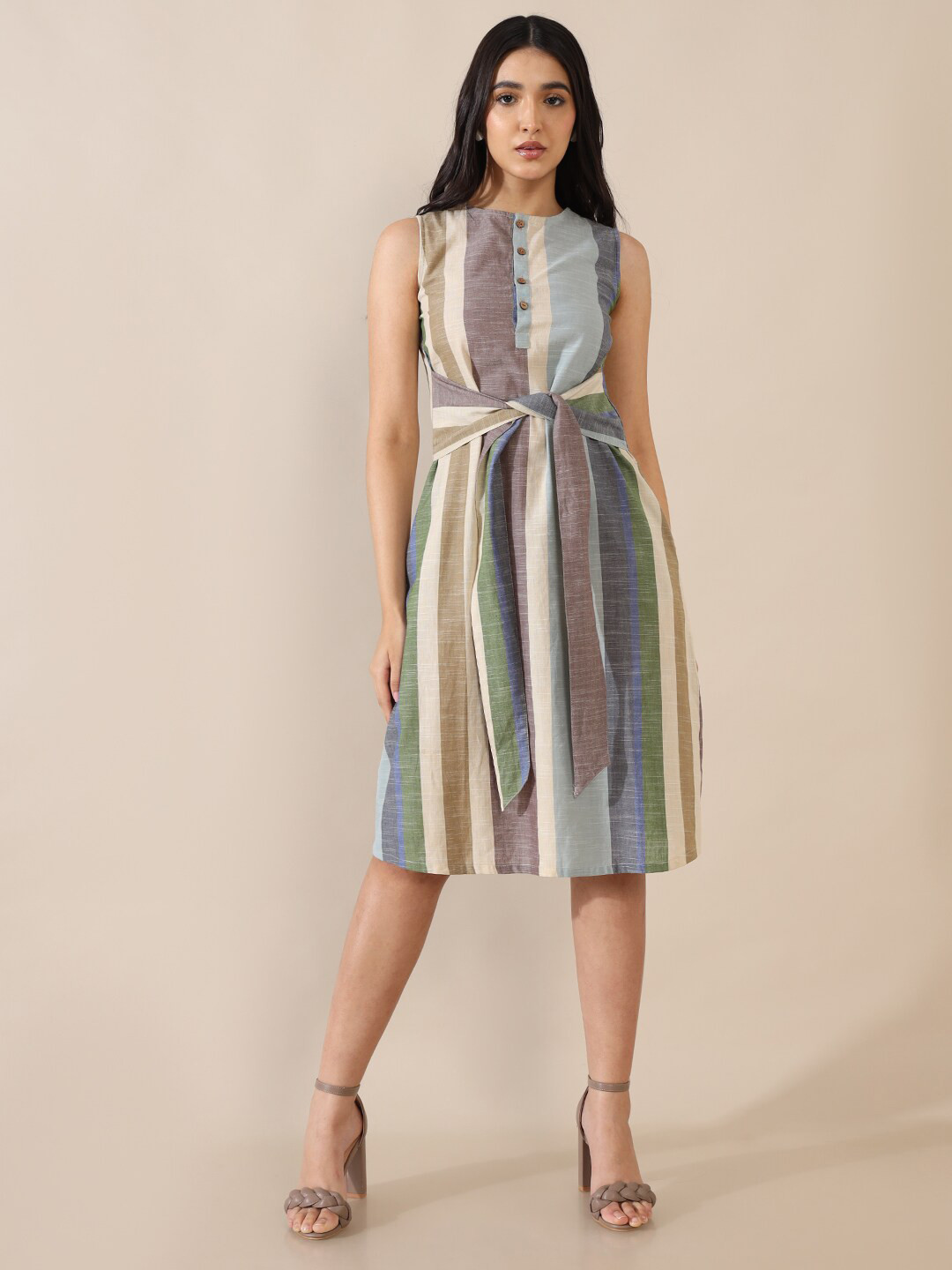 Saaki Multicoloured Striped A-Line Dress