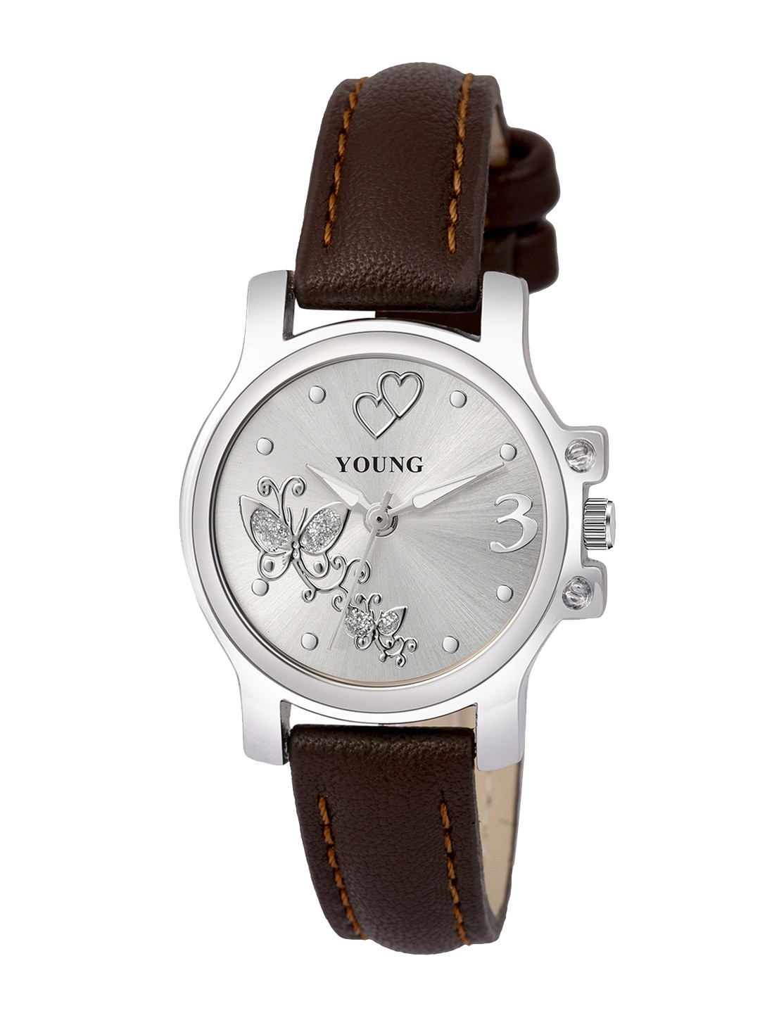 YOUNG MISSION Girls Silver Dial & Brown Leather Strap Analogue Watch YOUNG MISSION YM 1001