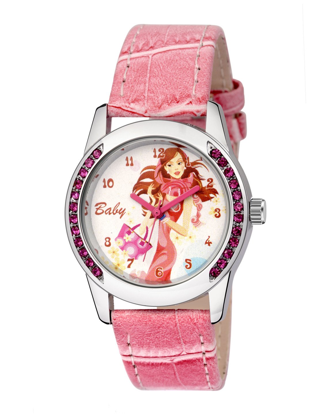 Kool Kidz Girls Pink Printed Dial & Pink Leather Bracelet Style Straps Analogue Watch