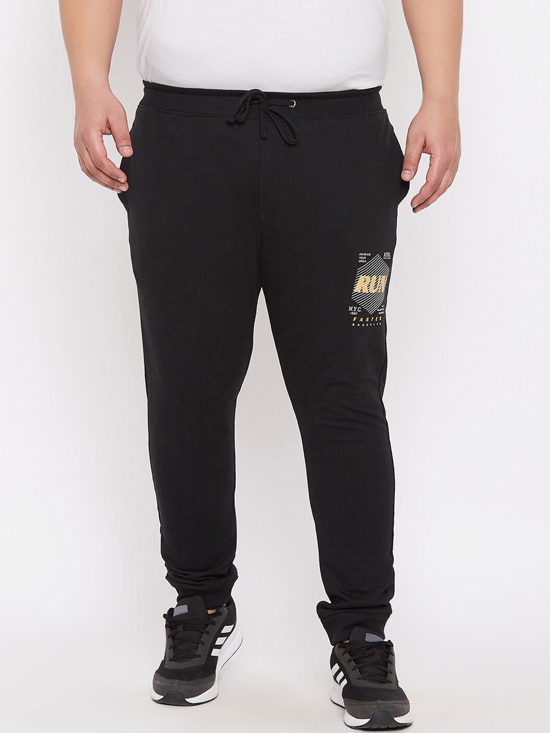 ARDEUR Plus Size Men Black Solid Cotton Track Pants