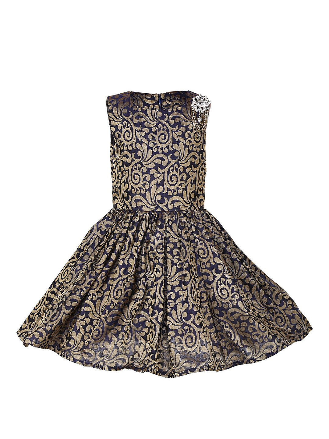 Samsara Couture Gold-Toned & Black Ethnic Motifs Net Flared Dress