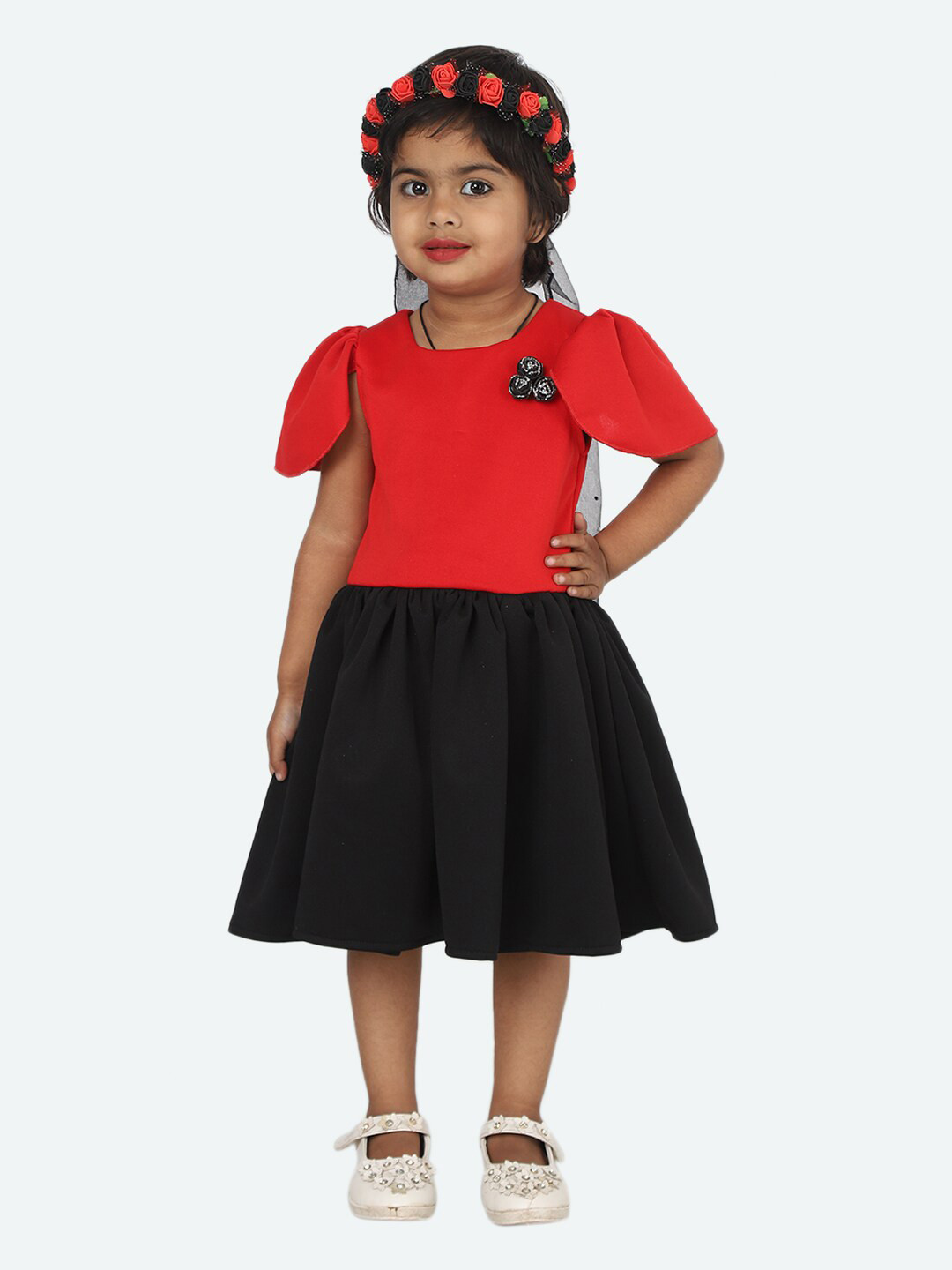 Samsara Couture Girls Red & Black Net Frock Dress