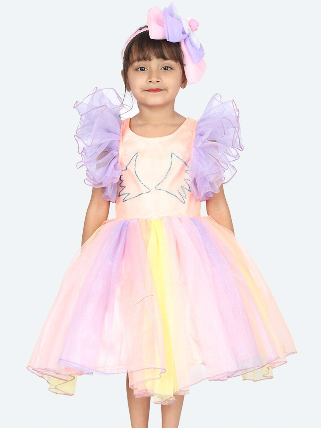 Samsara Couture Peach-Coloured & Pink Net Dress