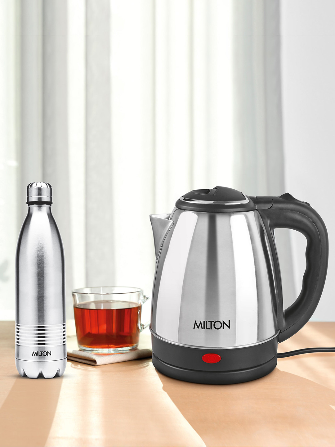Milton Silver-Toned Combo Set Go Electro 2 L Electric Kettle & Duo DLX 700 ml