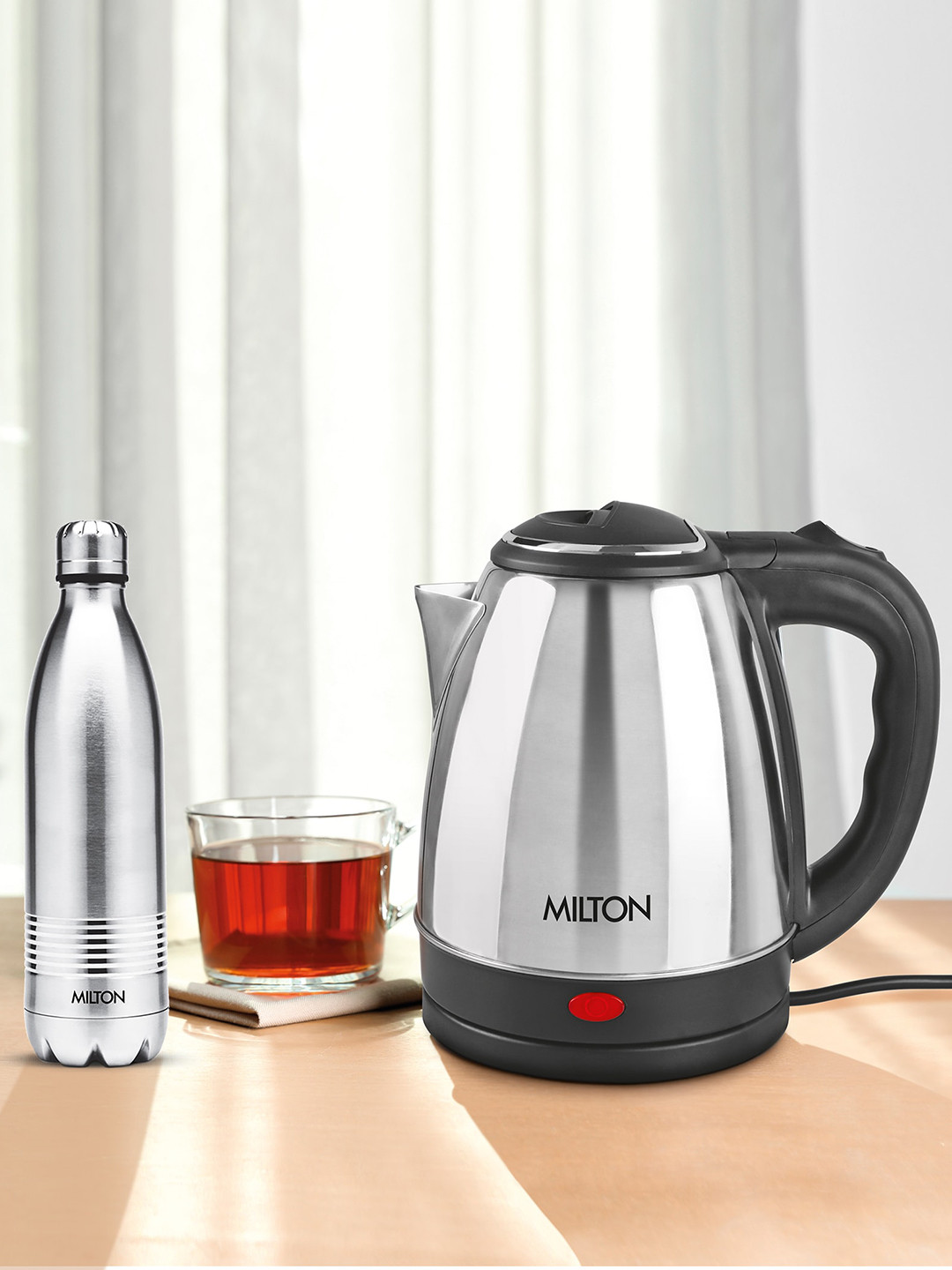Milton Silver-Toned Set of 2 Go Electro Electric Kettle 2 Ltrs & Duo DLX Thermos 500 ml