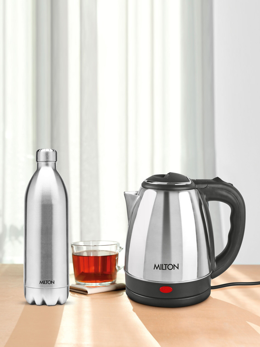 Milton Silver Go Electro Electric Kettle 2 Ltrs & Duo DLX Thermos 1480 ml