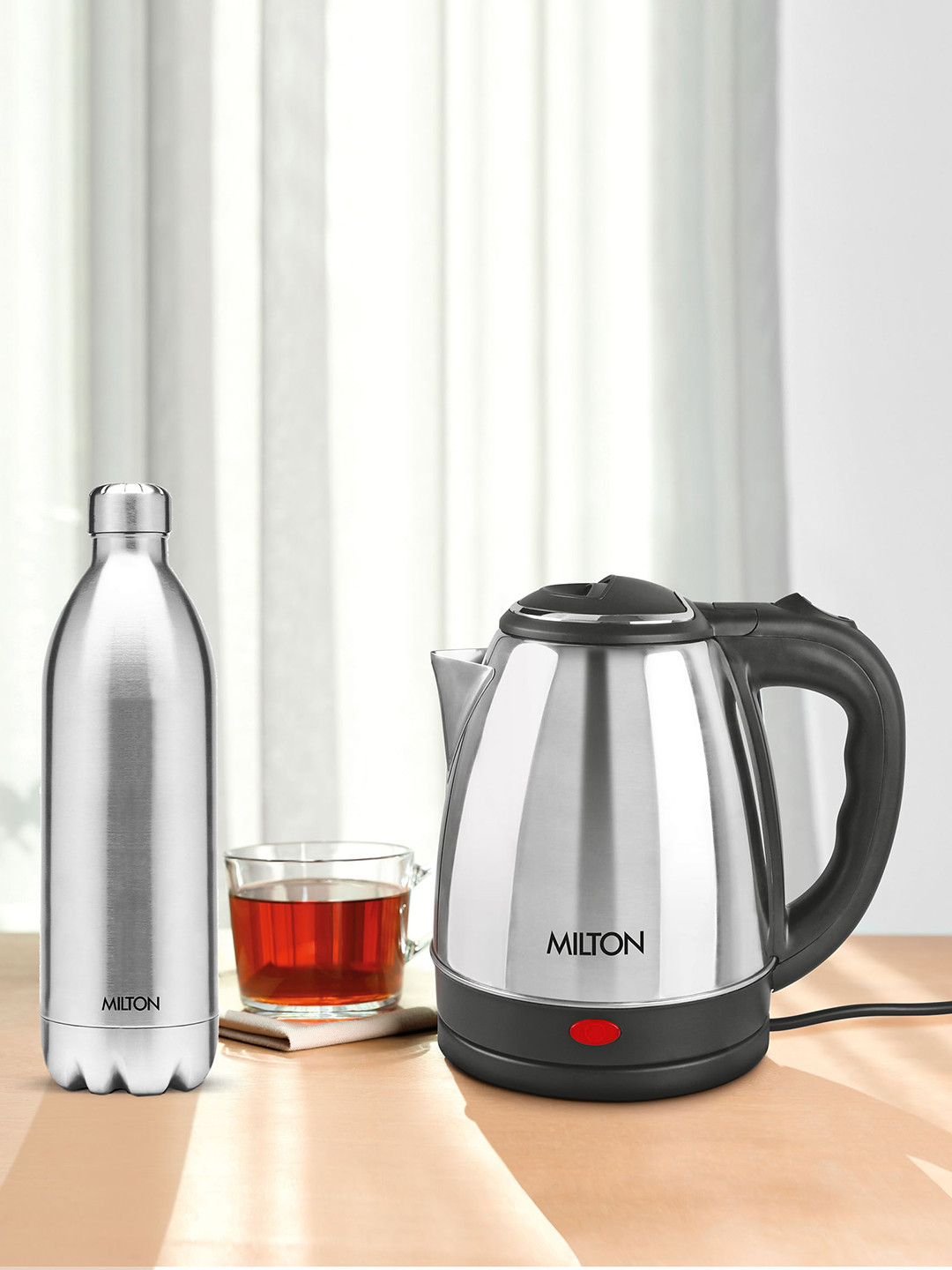 Milton Silver Combo Set Go Electro 1.5 Ltrs Electric Kettle & Duo DLX 1480 ml