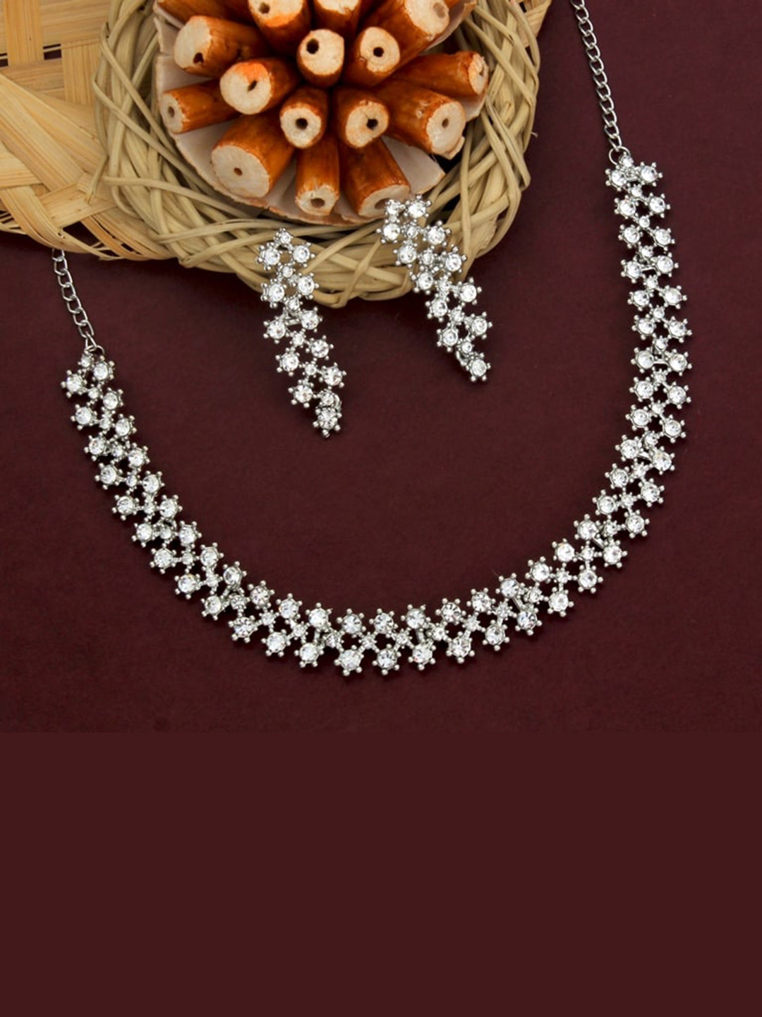 Atasi International Silver-Plated & White Crystal-Studded Fascinating Designer Jewellery Set