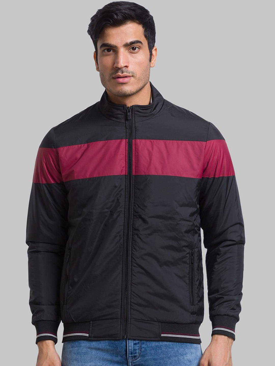 Parx Men Black Pink Colourblocked Bomber Jacket