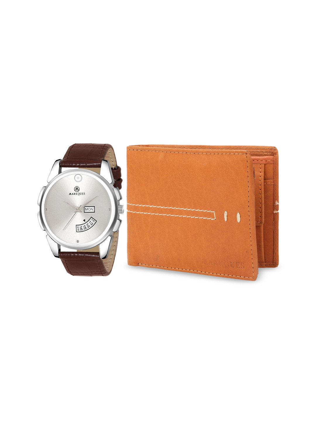 MARKQUES Men Multi Analog Watch And Leather Wallet Combo Accessory Gift Set
