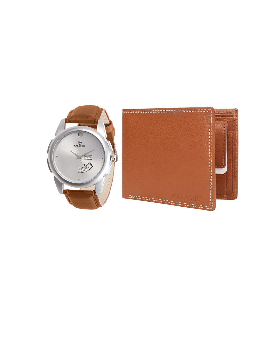 MARKQUES Men Tan Brown Solid Watch & Wallet Combo Accessory Gift Set