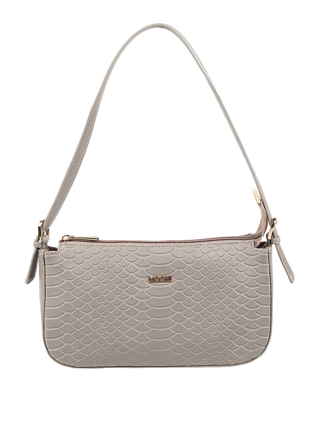Mochi Women Grey Textured Structured Shoulder Handbag