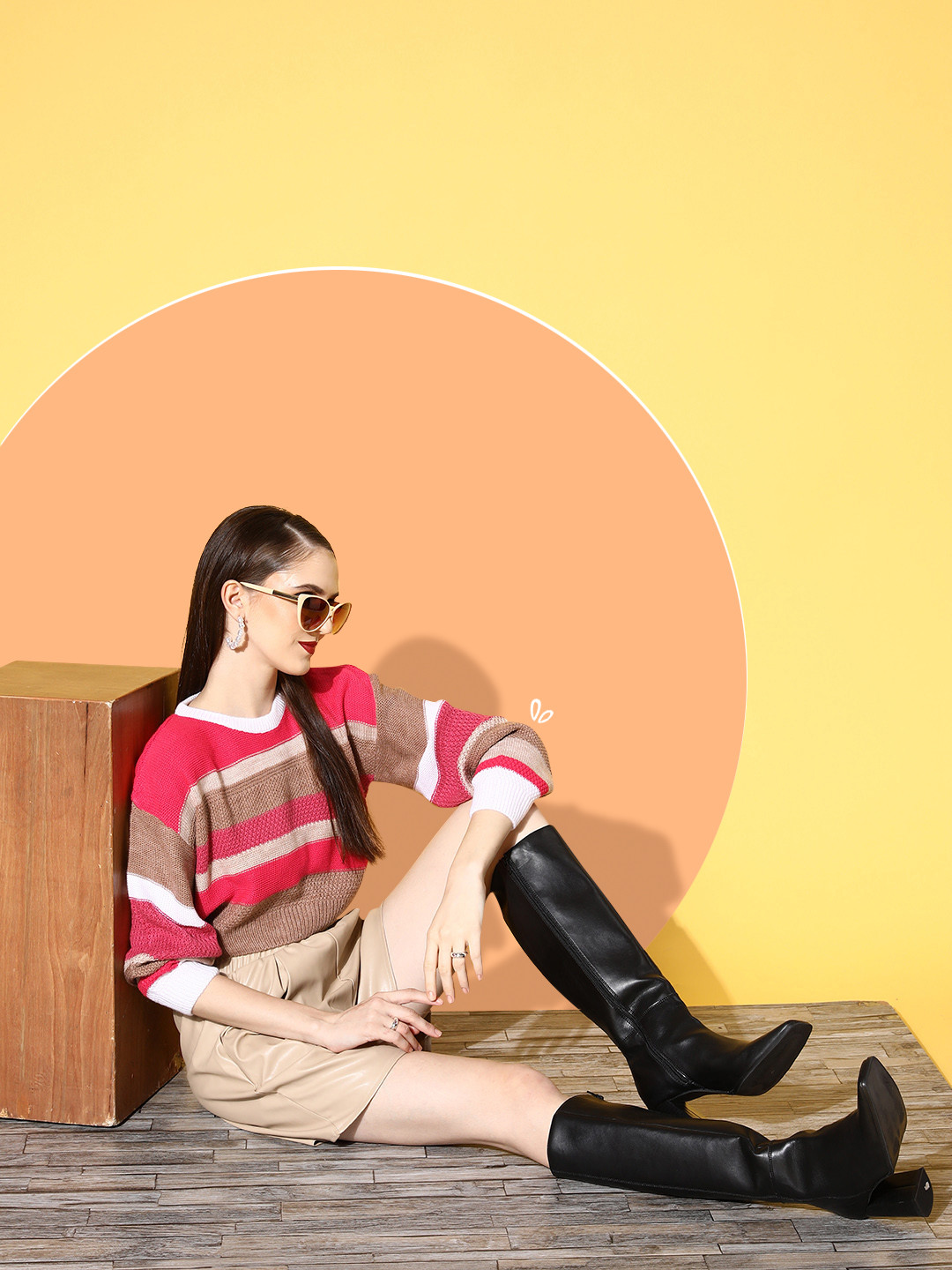 Berrylush Women Lovely Pink Striped Knits Bits Sweater