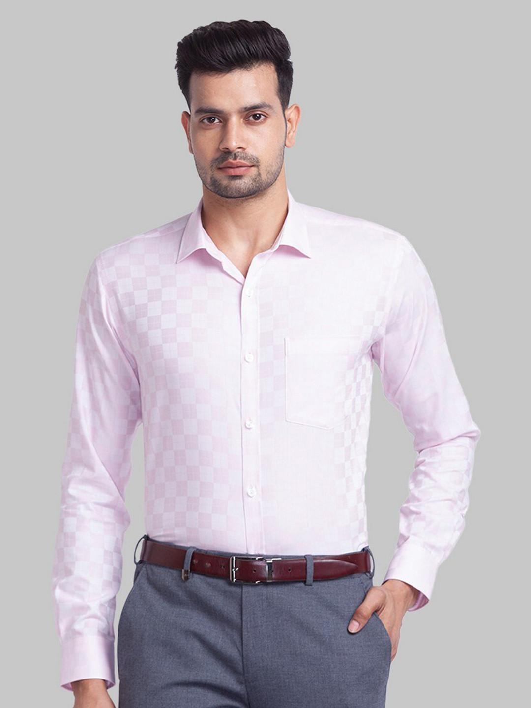 Park Avenue Men Red Structure Slim Fit Formal Shirts