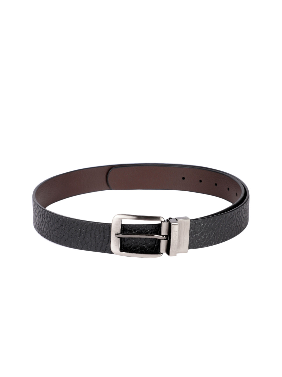 Hidesign Men Black & Brown Reversible Textured Leather Belt