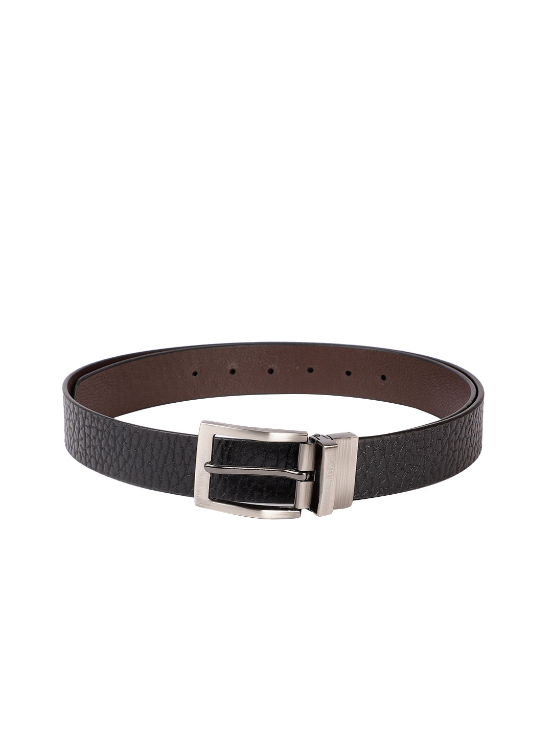 Hidesign Men Black & Brown Textured Reversible Leather Belt
