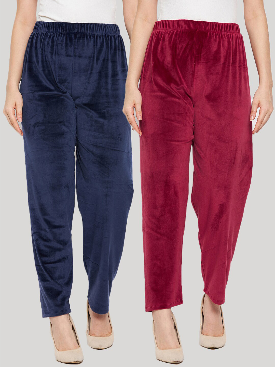 Clora Creation Women Pack of 2 Navy Blue & Maroon Velvet Palazzos