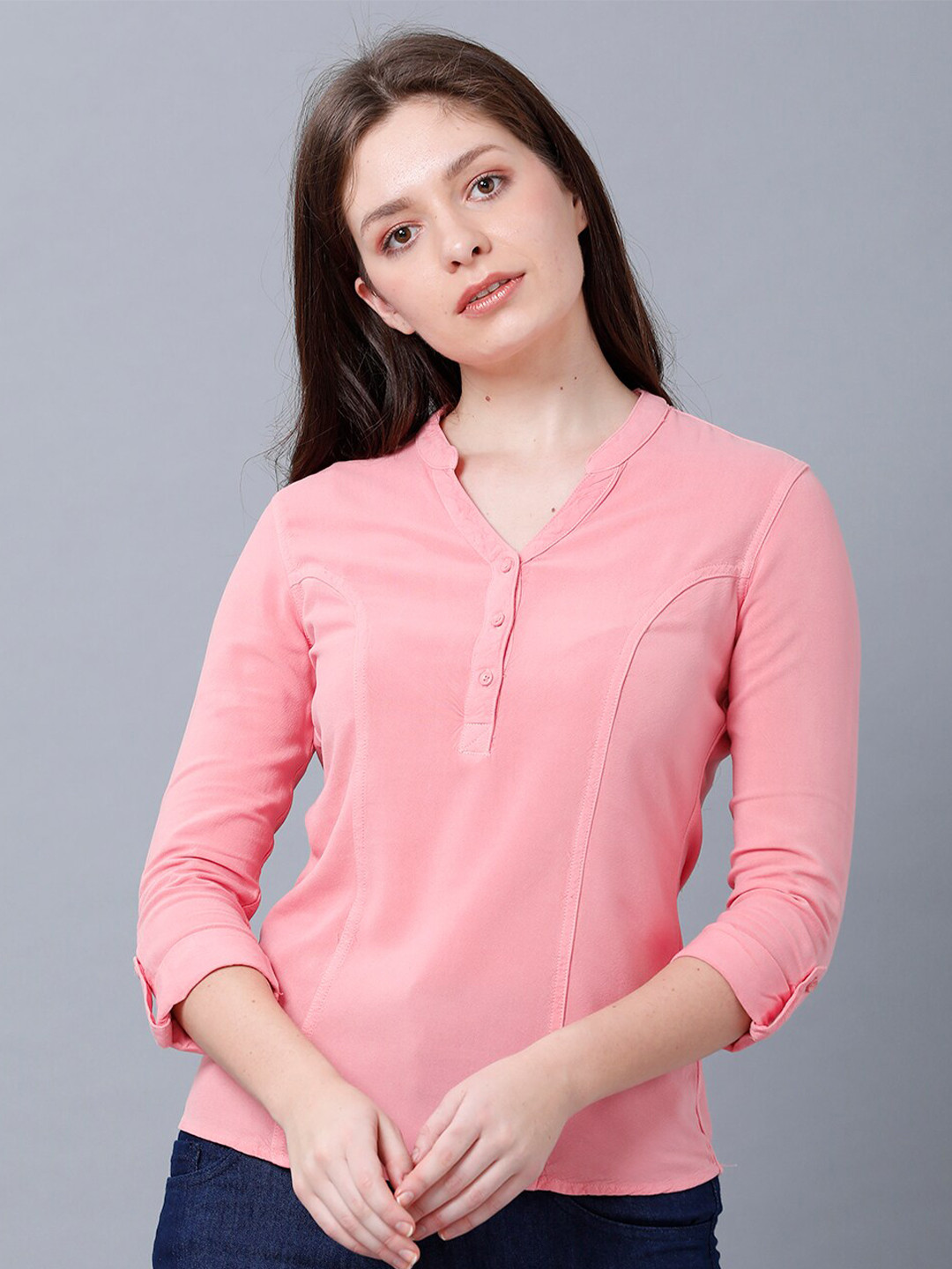 IDENTITI Pink Mandarin Collar Top
