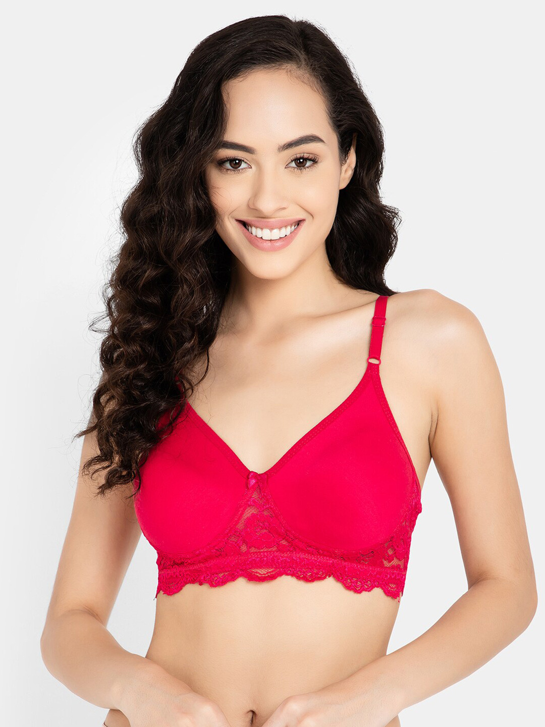 Clovia Pink Non-Wired Cotton Lace T-shirt Bra