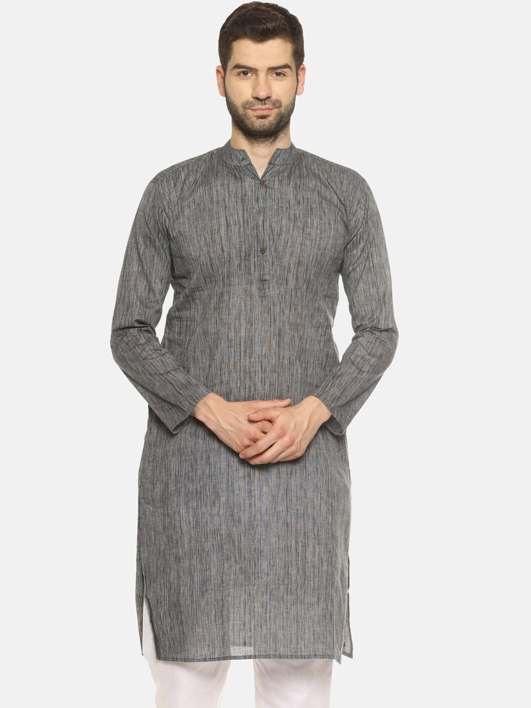 PAROKSH Men Grey Solid Handloom Khadi Straight  Kurta