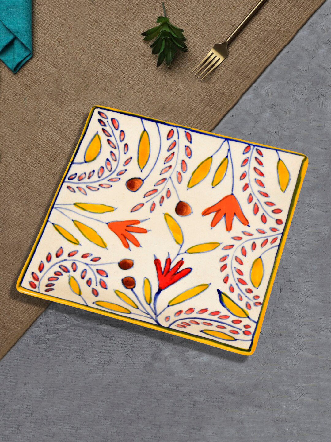 StyleMyWay Premium Hand Painted in Traditional Design Ceramic Square Platter